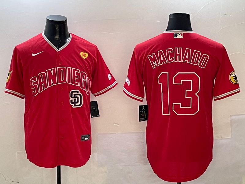 Men San Diego Padres #13 Machado Red Jointly Name Game Nike 2025 MLB Jersey style 6